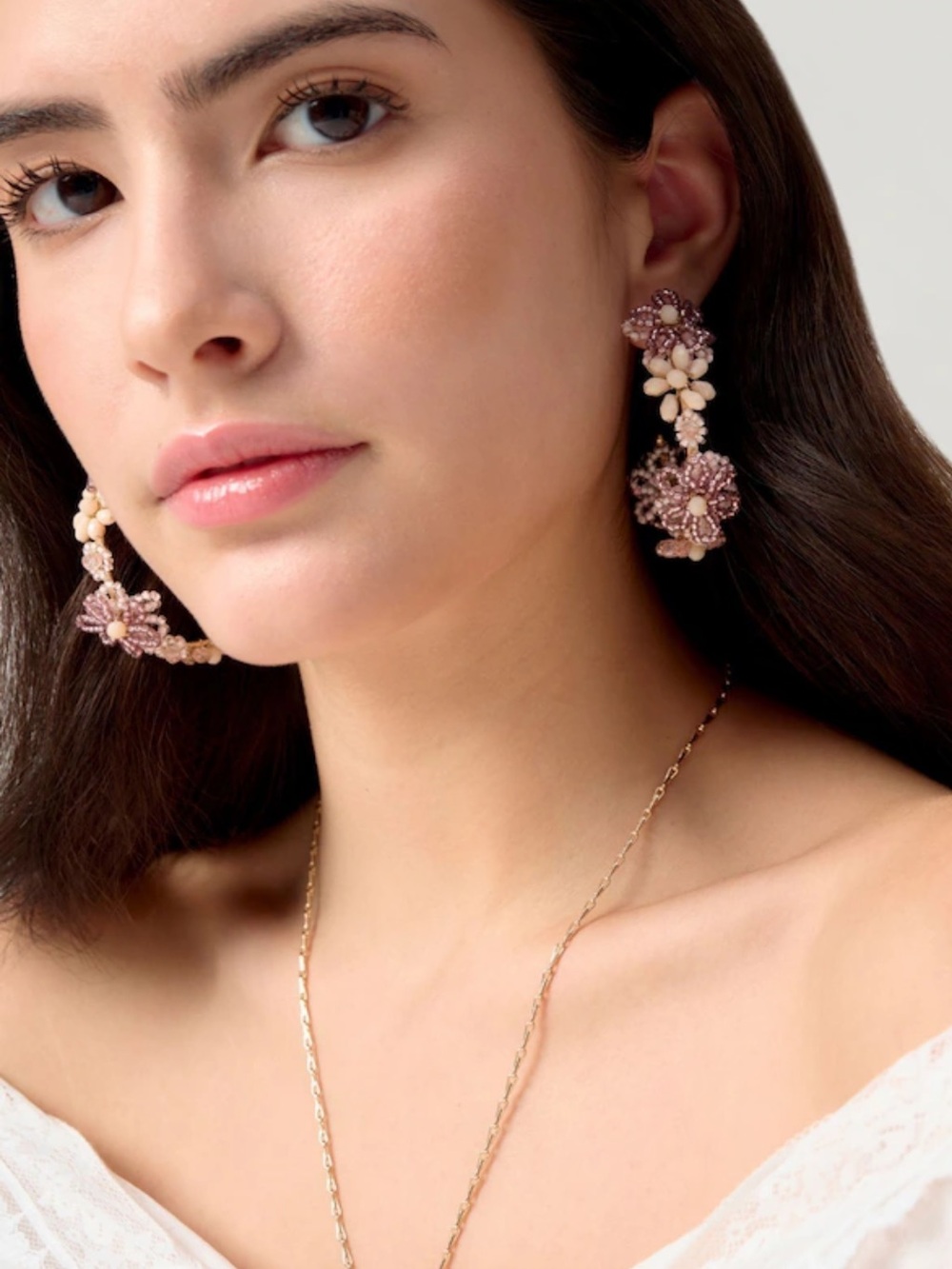 Gina Tricot Beaded Flower Hoop Earrings